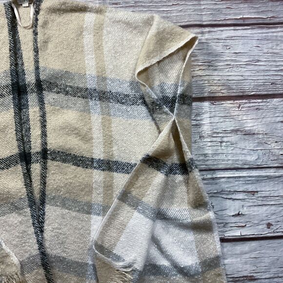 Ann Taylor Loft Womens Sweater sz L Multi Plaid Soft Knit Poncho Wrap Open Front - Picture 4 of 6
